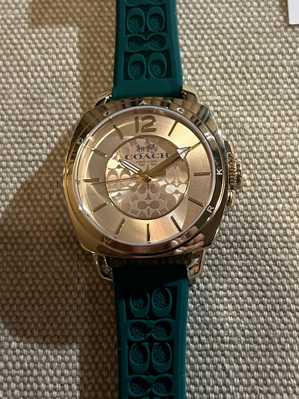 Coach Boyfriend Watch With 34mm Golden Face & Green Rubber Strap - Picture 10 of 12